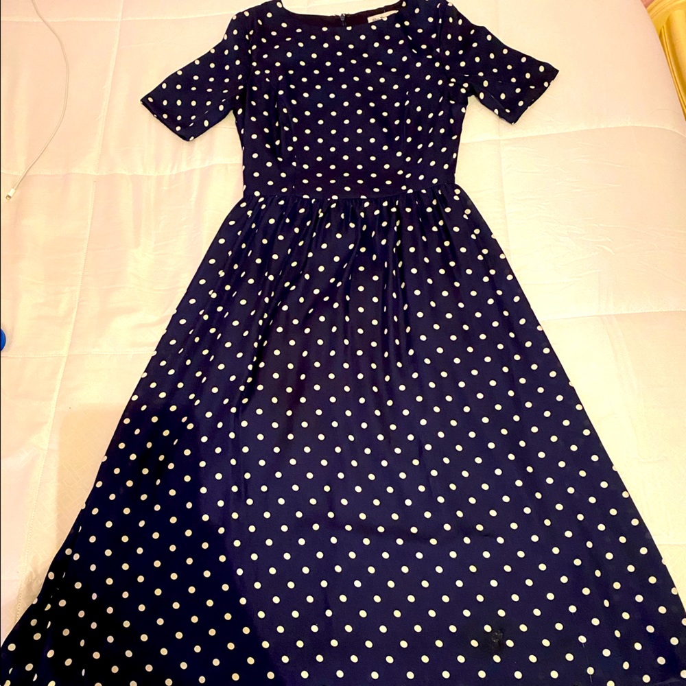 She Traveled Navy Blue and White XS dress